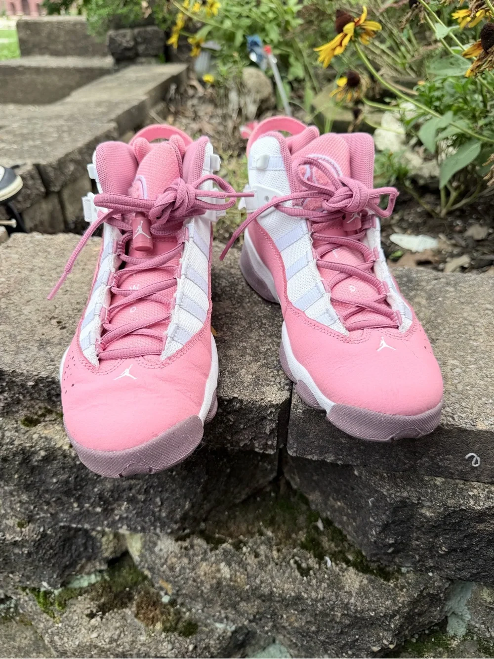 Girls' Pink and White air Jordan 6 rings Basketball Shoes
